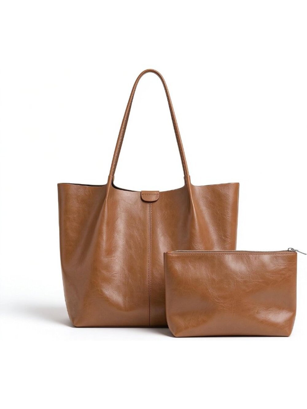 Stylish Vegan Leather Tote Bag for Women, Large Capacity with Zipper Pouch